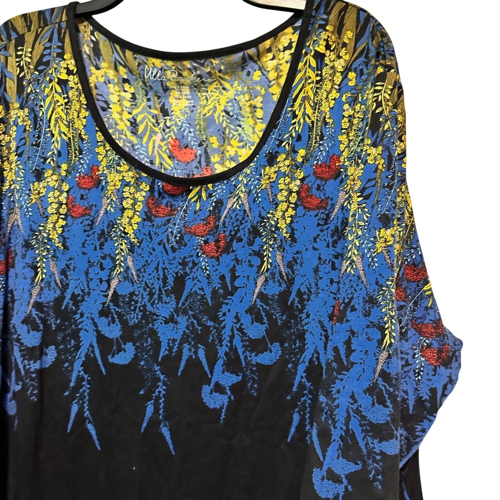 Ulla Popken Womens 24/26 Floral Border Print Cotton Jersey Shift Dress Black - Picture 2 of 6